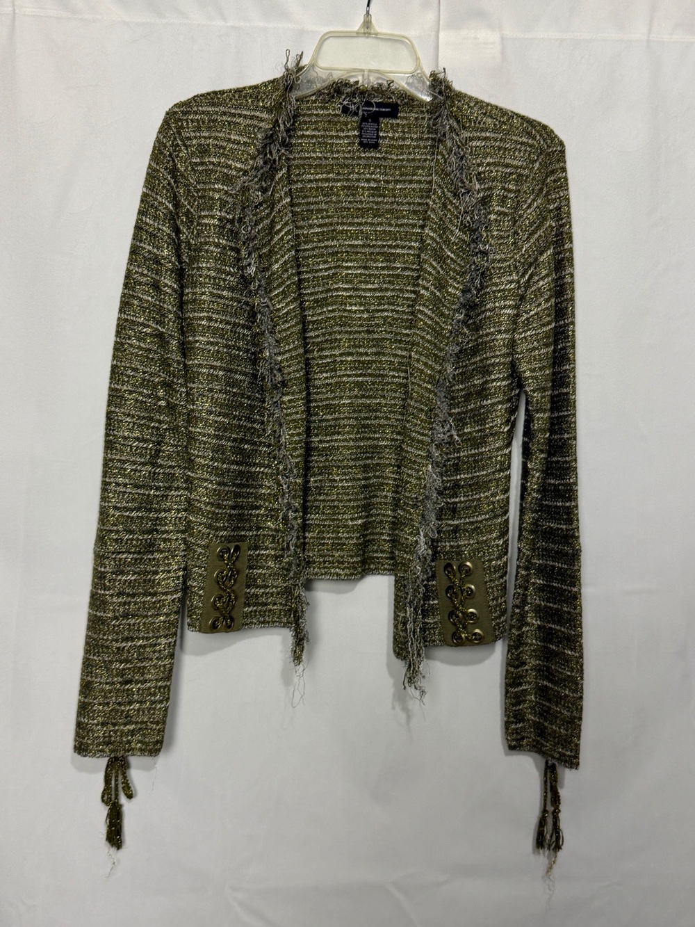 INC International Concepts Cardigan Jacket Sz Small Green Metallic Open Front